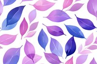 Seamless pattern with gradient purple and blue leaves scattered on white background, creating modern botanical design for fabric and wallpaper projects.