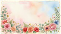 Watercolor floral border frame with roses, peonies, and botanical foliage on cream background, isolated design element for invitations, cards, and decorative projects.