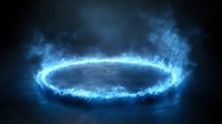 Glowing blue energy ring with mystical smoke effects floating in dark space, creating magical portal atmosphere for fantasy and sci-fi designs.