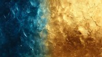 Abstract textured background split between deep turquoise blue and rich metallic gold, featuring dynamic swirling patterns and contrasting colors for luxury designs.
