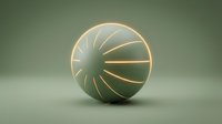 Spherical geometric form with golden radial lines on matte sage green surface, modern minimalist design element for contemporary graphics and digital art projects.
