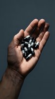 Male hand holding ammunition bullets against neutral background, suitable for security, law enforcement, and editorial content.