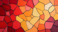Abstract geometric pattern with irregular polygonal shapes in warm gradient colors from deep red to orange and yellow, outlined with dark lines creating stained glass effect.