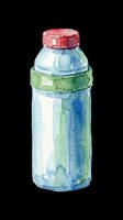 Watercolor beverage bottle with red cap and green band, isolated on transparent background. Ready for t-shirt designs, stickers, clipart, print-on-demand products, and sublimation projects.