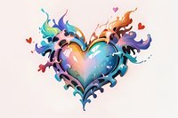 Vibrant watercolor heart with dynamic flame-like swirls in rainbow colors perfect for romantic designs, valentines cards, and creative love-themed projects on light background.