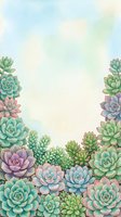Watercolor succulent frame border with pastel colors creating decorative space for text or design elements on soft textured background.
