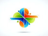 Colorful abstract cross logo with flowing organic shapes in blue, green and orange gradients for modern business branding and corporate identity design.