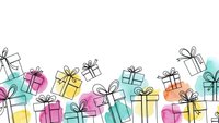 Colorful gift boxes with ribbons and bows in watercolor style creating festive border design for holidays, celebrations, birthdays and special occasions.