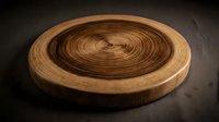 Wooden round cutting board with natural growth rings and warm honey tones, ideal for food preparation and serving.