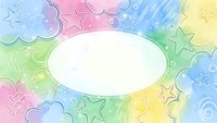 Pastel rainbow watercolor background with clouds, stars and oval frame space for text. Dreamy colorful design for baby shower, birthday party invitations.