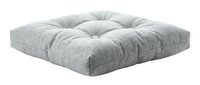 Soft gray tufted square floor cushion isolated on white background, cozy home decor accent for living room, meditation, or seating comfort.