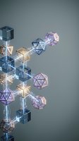 Abstract geometric crystal shapes floating in modern minimalist composition with reflective surfaces and soft lighting for contemporary design projects.