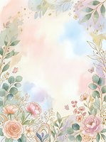 Watercolor floral frame with pastel roses, peonies, eucalyptus leaves, and gold accents on white background. Isolated design element suitable for invitations, greeting cards, and wedding stationery projects.