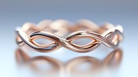 Elegant rose gold infinity twist ring with delicate braided pattern on soft blurred background, showcasing fine jewelry craftsmanship and romantic design for wedding or engagement.