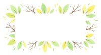 Watercolor spring frame with green and yellow leaves, brown branches on white background. Natural botanical border for greeting cards, invitations, design.