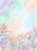 Soft pastel watercolor background with delicate rose gold line art flowers and leaves, perfect for wedding invitations, cards, and social media.