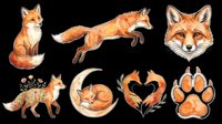 Cute fox character collection isolated on transparent background, ready for t-shirt design, clipart, stickers, sublimation and print-on-demand projects.