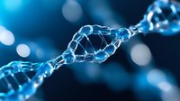 Glowing blue DNA strand molecule structure on dark background with bokeh effect shows genetic research and biotechnology advancement in medicine.
