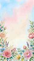 Watercolor floral frame with pink roses, peonies, lavender, and eucalyptus leaves on soft pastel background. Isolated design for invitations, greeting cards, and wedding stationery.