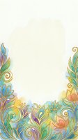 Watercolor floral frame with gold outline swirls and colorful botanical elements, soft pastel background with copy space for text or design.