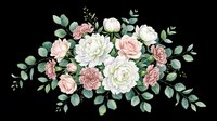 Soft watercolor floral bouquet with white dahlias, blush roses, and eucalyptus, isolated on transparent background, ready for wedding cards, stickers, and t-shirt design.