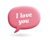 Pink speech bubble with I love you text message on white background, isolated romantic communication element for valentines and anniversary designs.