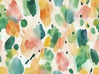 Abstract watercolor pattern with colorful brushstrokes in green, coral, yellow and teal on cream background for modern design projects.