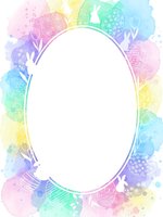 Watercolor Easter egg frame with pastel rainbow colors and white oval space for text or photos on transparent background for spring designs.