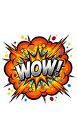 Comic book style WOW explosion burst with colorful dots and spikes on white background for pop art designs and retro graphics.