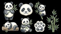 Cute panda characters with bamboo leaves isolated on transparent background. Ready for t-shirt designs, stickers, clipart, sublimation, and print-on-demand products.
