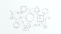 Transparent finance and simplified reporting concept with connected geometric shapes and icons on white background, suitable for business presentations and financial services marketing.