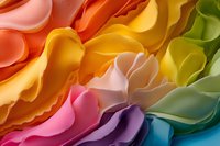 Colorful wavy paper layers creating abstract rainbow pattern with soft curves and shadows. Macro photography shows detailed texture and vibrant gradient colors.