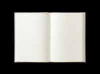 Open blank book with cream pages and tan spine isolated on transparent background, ready for design use on t-shirts, posters, clipart, stickers, and print-on-demand products.