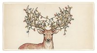 Deer with antlers adorned by flowering vines and leaves on vintage textured background for nature-themed designs and seasonal decorations.