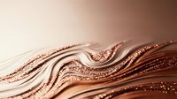 Abstract flowing waves with rose gold glitter texture creating elegant liquid metal effect on gradient background for luxury design projects.