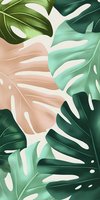 Monstera leaves in green, mint and blush pink tones create tropical composition on light background. Seamless pattern for fabric, wallpaper and surface design.