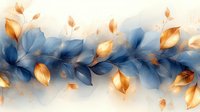 Elegant composition with navy blue and golden leaves creating horizontal floral pattern on light background, artistic botanical design for decorative purposes.