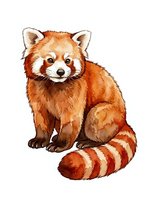 Red panda sitting with striped tail on white background, isolated artwork suitable for t-shirt design, children's books, and educational materials.