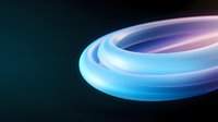Glowing neon blue and purple light ring with motion blur effect against dark background creates futuristic technological atmosphere.