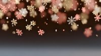 Festive winter background with glowing pink and gold snowflakes falling against dark gradient backdrop, creating magical holiday atmosphere.