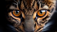 Close-up portrait of wild leopard face with intense golden eyes and detailed spotted fur pattern against dark background for wildlife photography.