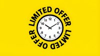 Classic wall clock on bright yellow background with circular LIMITED OFFER text, conveying urgency and time-sensitive deals for marketing and advertising.