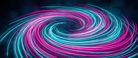 Neon swirl with glowing pink and cyan lines creating a dynamic spiral vortex effect on dark background for digital design projects.