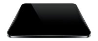 Modern black tablet computer with glossy touchscreen display isolated on white background for digital technology and mobile device presentations.