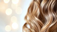 Close up of wavy blonde hair with soft highlights and natural texture against blurred bokeh background, showcasing modern hairstyling and professional haircare results.