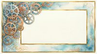 Steampunk gears and cogs frame this vintage-style border with distressed blue and gold accents, perfect for invitations, certificates, and design templates.