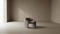 Contemporary curved armchair with organic sculptural form in neutral beige tone, isolated on minimalist studio background for interior design and furniture visualization projects.
