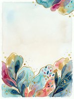 Watercolor floral frame with colorful abstract leaves and gold accents on cream background, isolated design for invitations, cards, and creative projects.