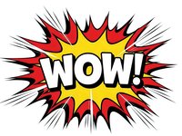Comic book style WOW exclamation burst with red yellow explosion effect isolated on transparent background for graphic design and print projects.