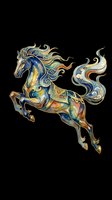 Ornate rearing horse with flowing mane in blue and gold watercolor style, isolated on transparent background. Great for stickers, t-shirt design, and print on demand.